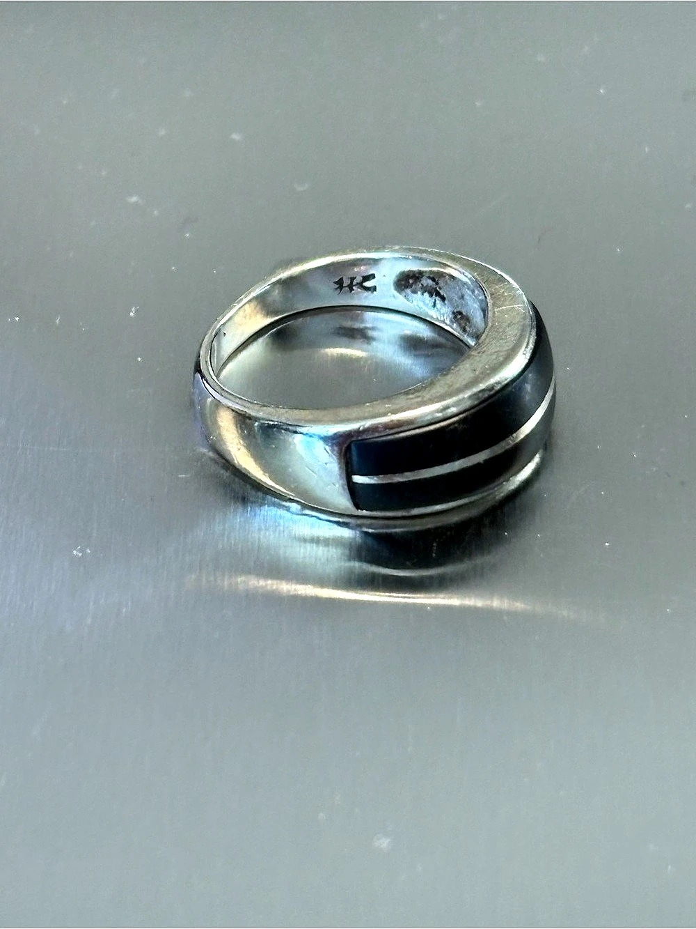 Vintage 14k White Gold with Black Jade Ring